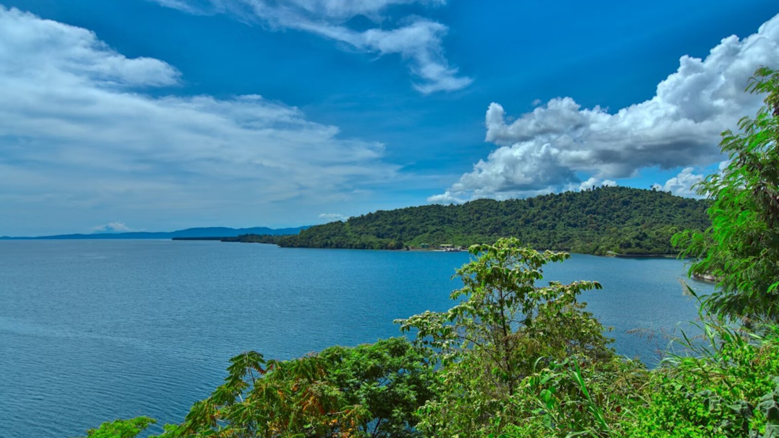 Forested bay coastline, Halmahera, Indonesia