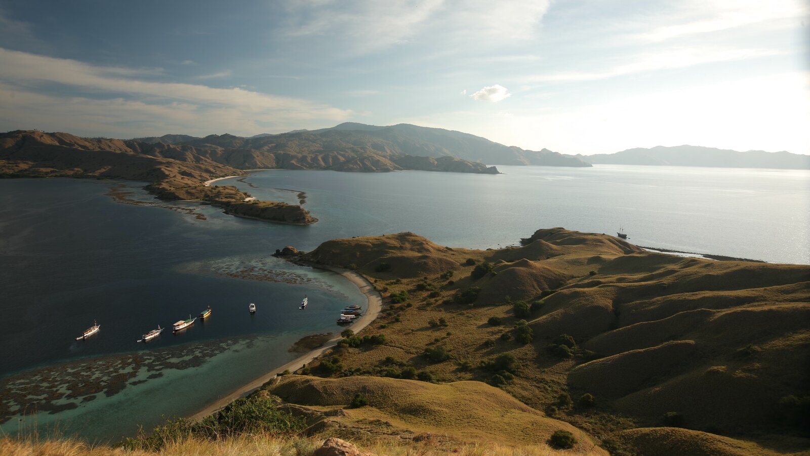 Coastal landscape and anchorage, Komodo National Park, Indonesia